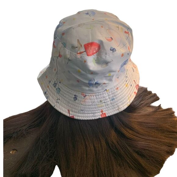 Boutique Handcrafted Whimsical Mushroom Print Baby Blue Trendy Bucket Hat OSFM - Picture 5 of 8